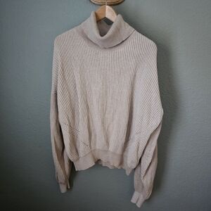 DKNY 100% Cotton Rib Knit Slouchy Turtle Neck Sweater Pullover Size XL